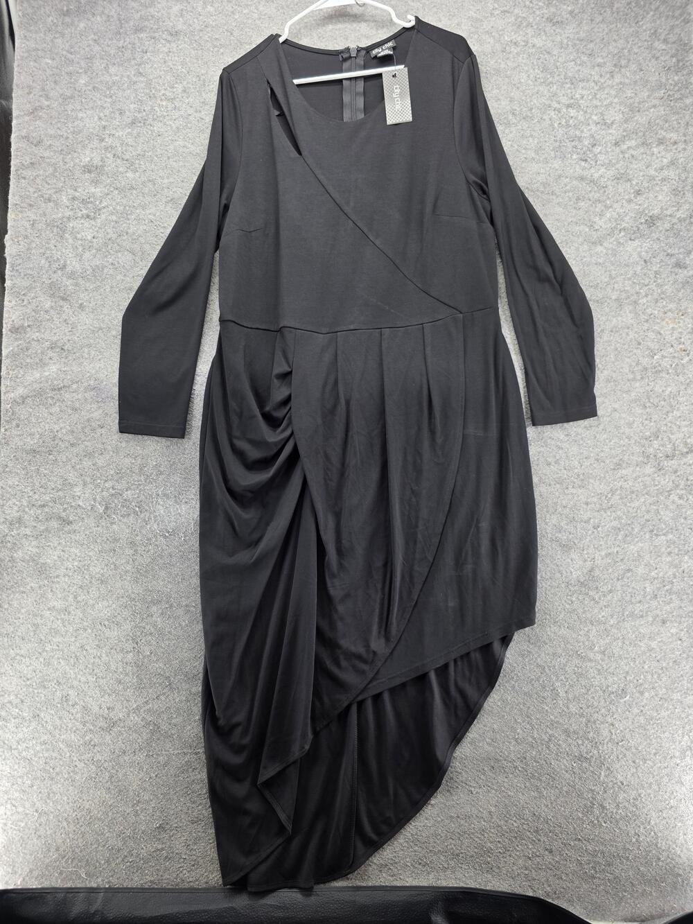 City Chic Dress Womens M Black Wrap Maxi Hi-Low Long Sleeve Lined Zip Jersey